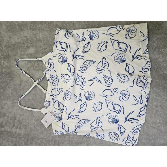 New Auden Women's Spaghetti Tank W/Built In Bra White W/Blue Seashells Size SM - Picture 1 of 2